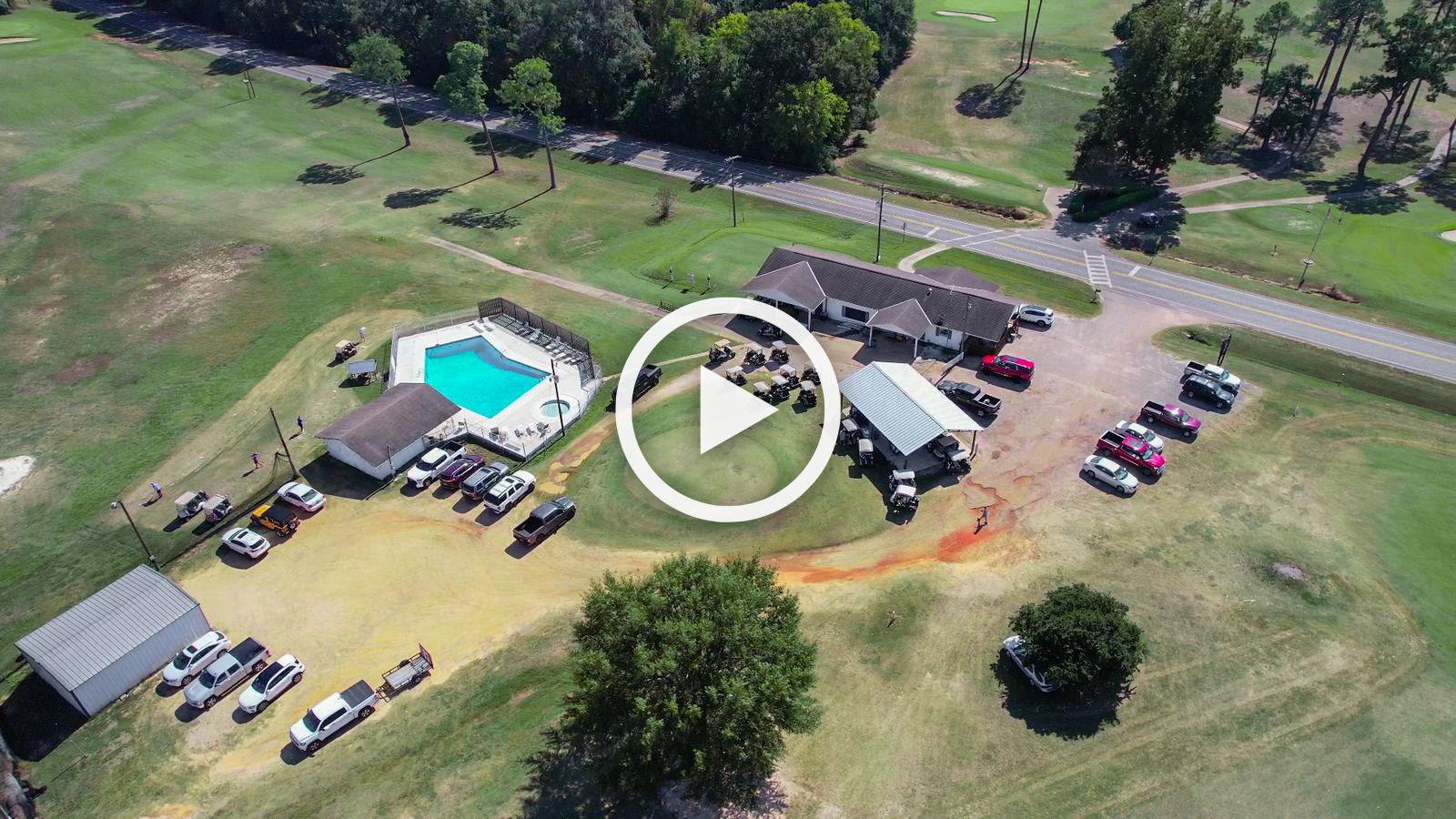 Aerial drone view of the clubhouse and pool at Headland Country Club in Headland, Alabama